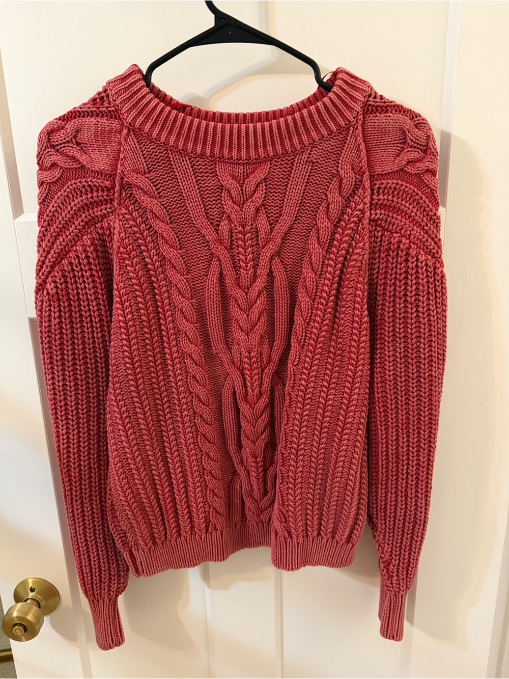 Free People Cable Knit Crew Sweater - Red  distressed